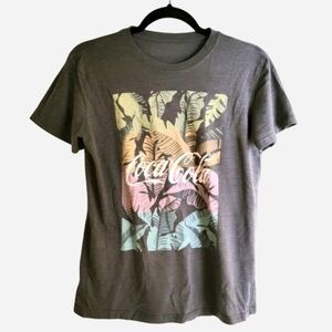 Coca-Cola T-shirt Rainbow Gray Tropical Palm Leaf Graphic Small Casual Top